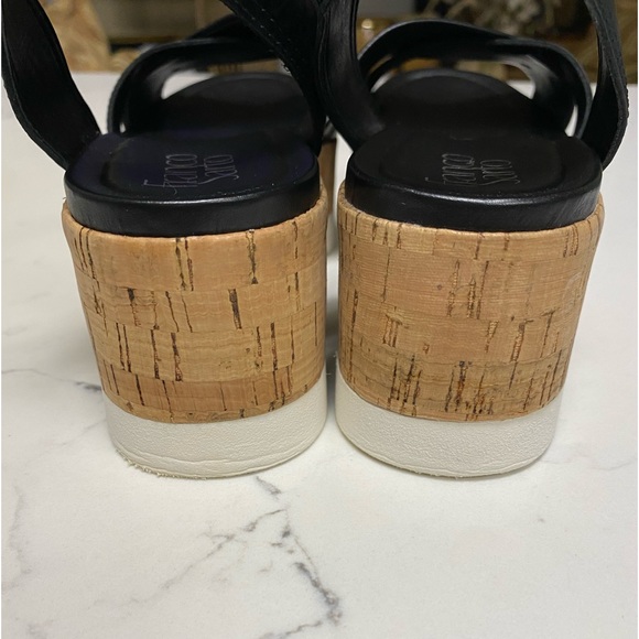 Franco Sarto Women’s Ankle Strap Cork Black Leather Sandals - 7M L-FAE - Picture 8 of 16